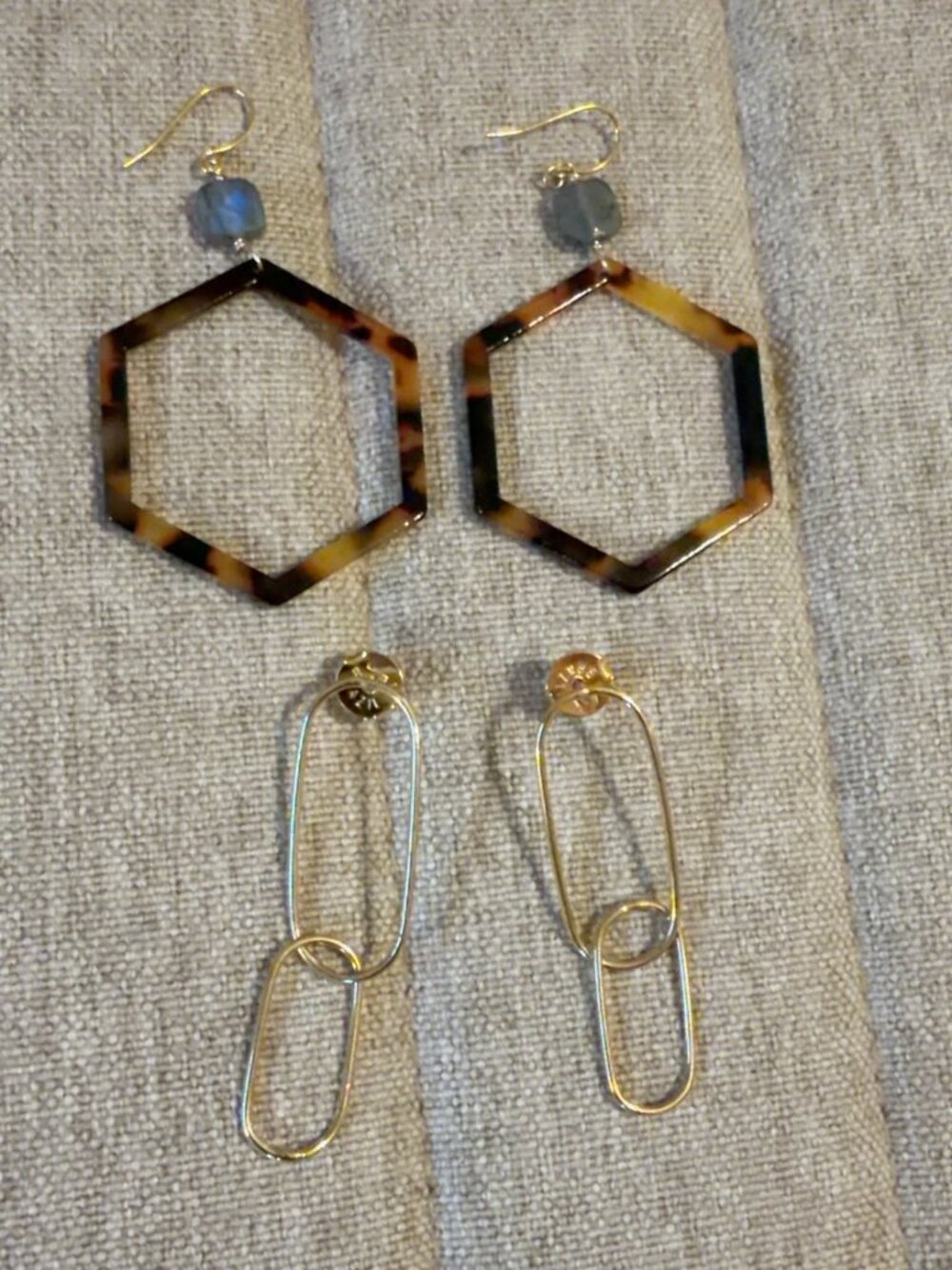 Statement Earrings Bundle | Tortoise Hexagon & Gold Chain Link | 2 Pairs